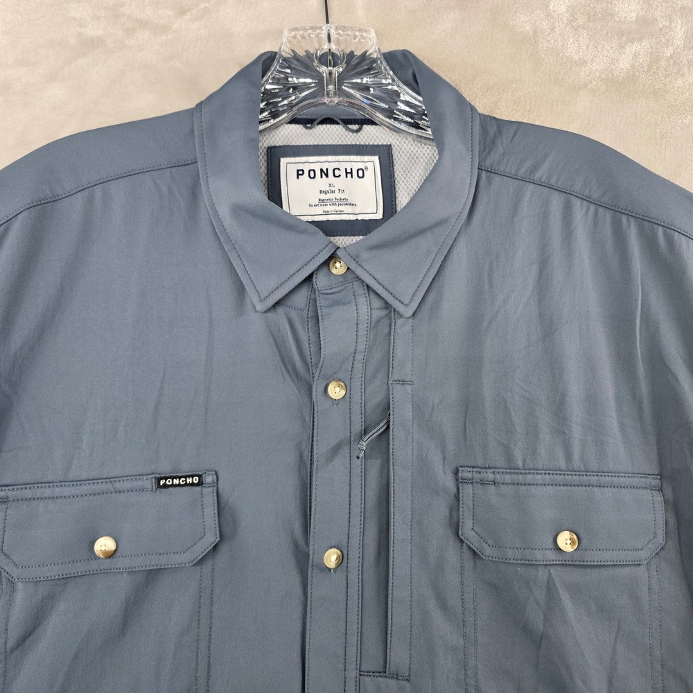 Poncho Fishing Shirt Mens XL Gray Short Sleeve Magnetic Pockets Regular Fit